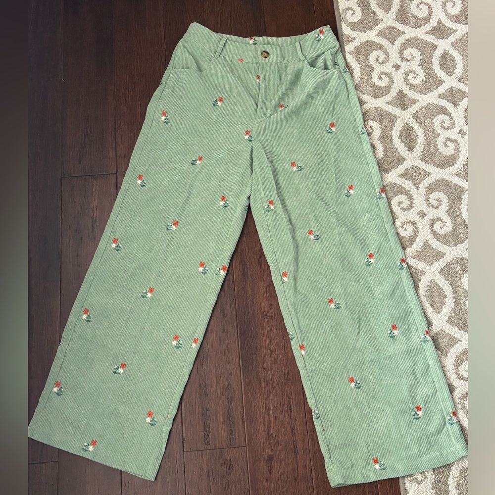 Cider Green Floral Pants-never worn